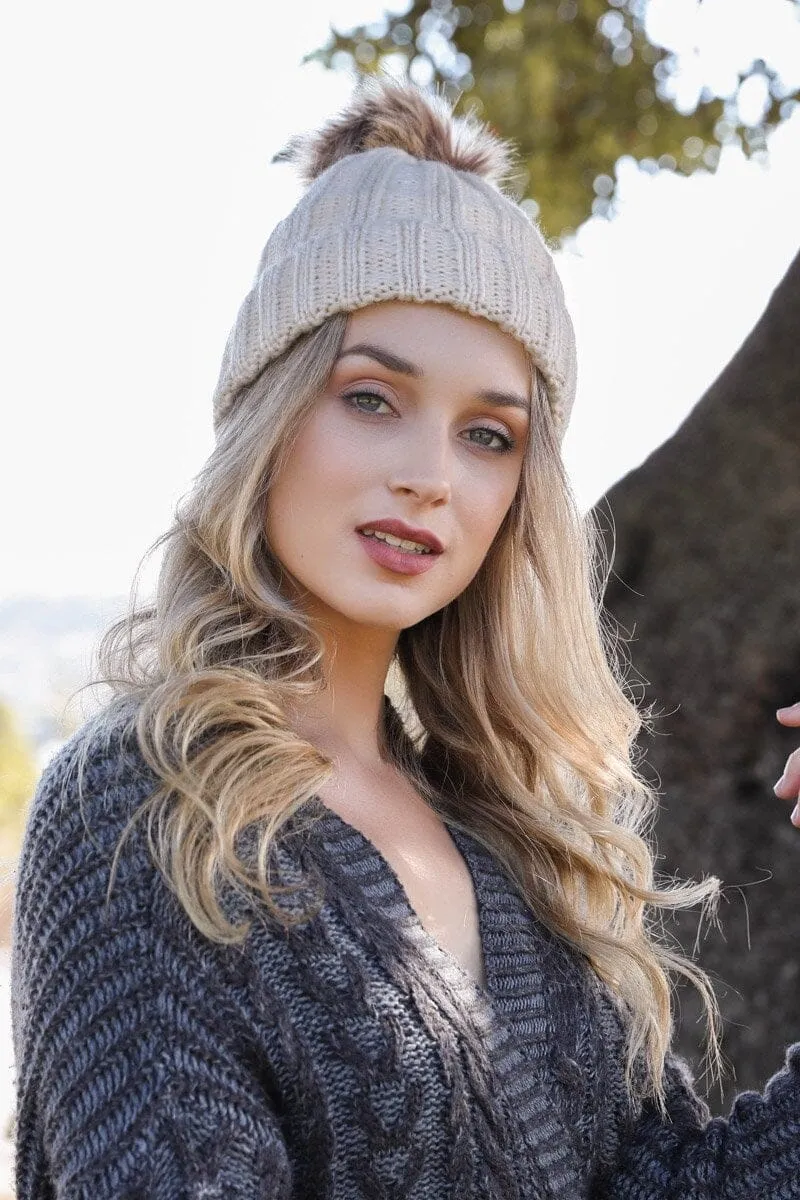 Basic Ribbed Pom Beanie