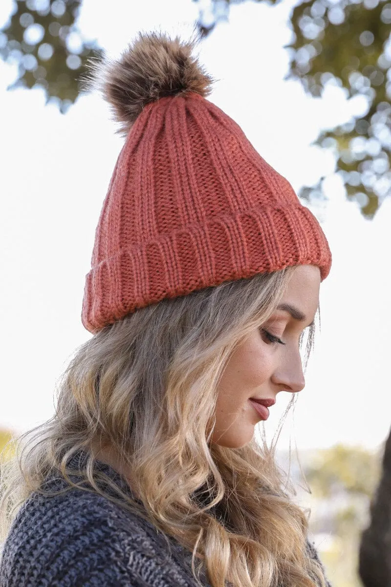 Basic Ribbed Pom Beanie