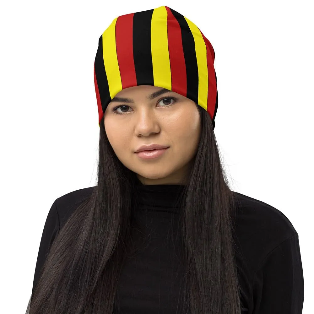 Belgian Flag Colors Beanie / Striped Beanie Black Yellow Red