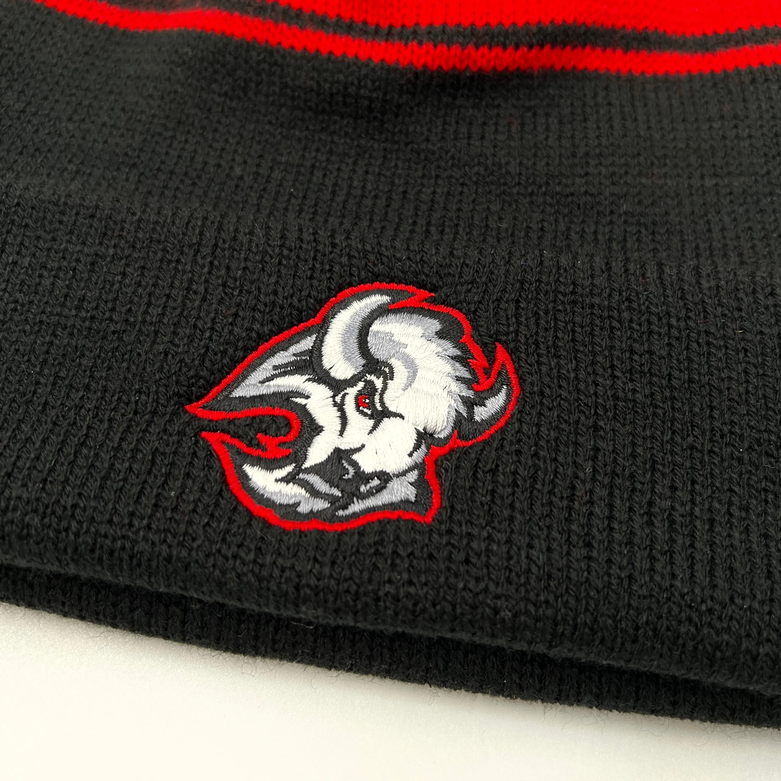 Buffalo Sabres Black & Red Goat Head Pom Pom Beanie