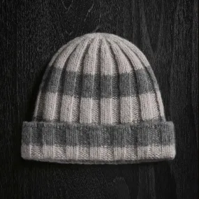 Cashmere Striped Beanie - Silver Wheat/Thunder