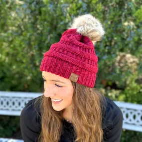 CC Classic Pom Pom Beanie Crimson