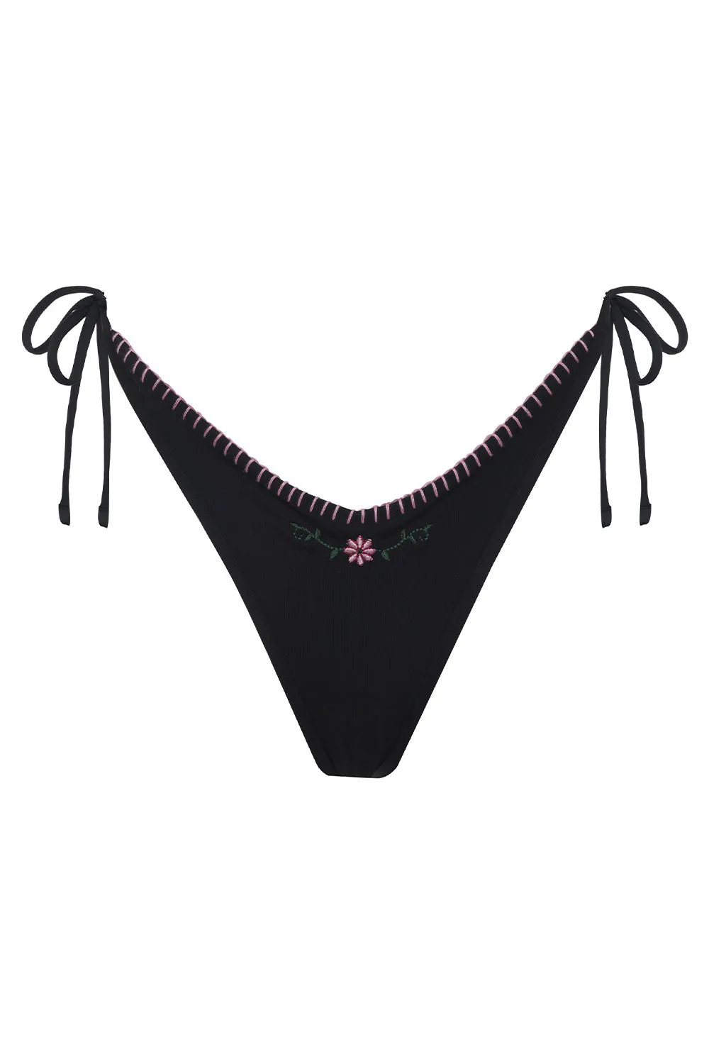 Connor Embroidered Cheeky Bikini Bottom - Sea Fairy Black