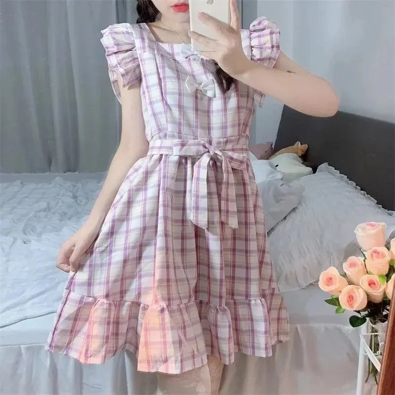 Dolly Kawaii Princess Jfashion Purple Plaid Ruffle Dress