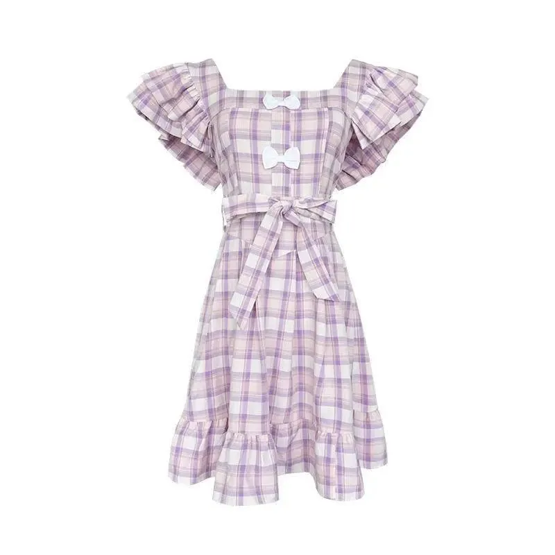 Dolly Kawaii Princess Jfashion Purple Plaid Ruffle Dress