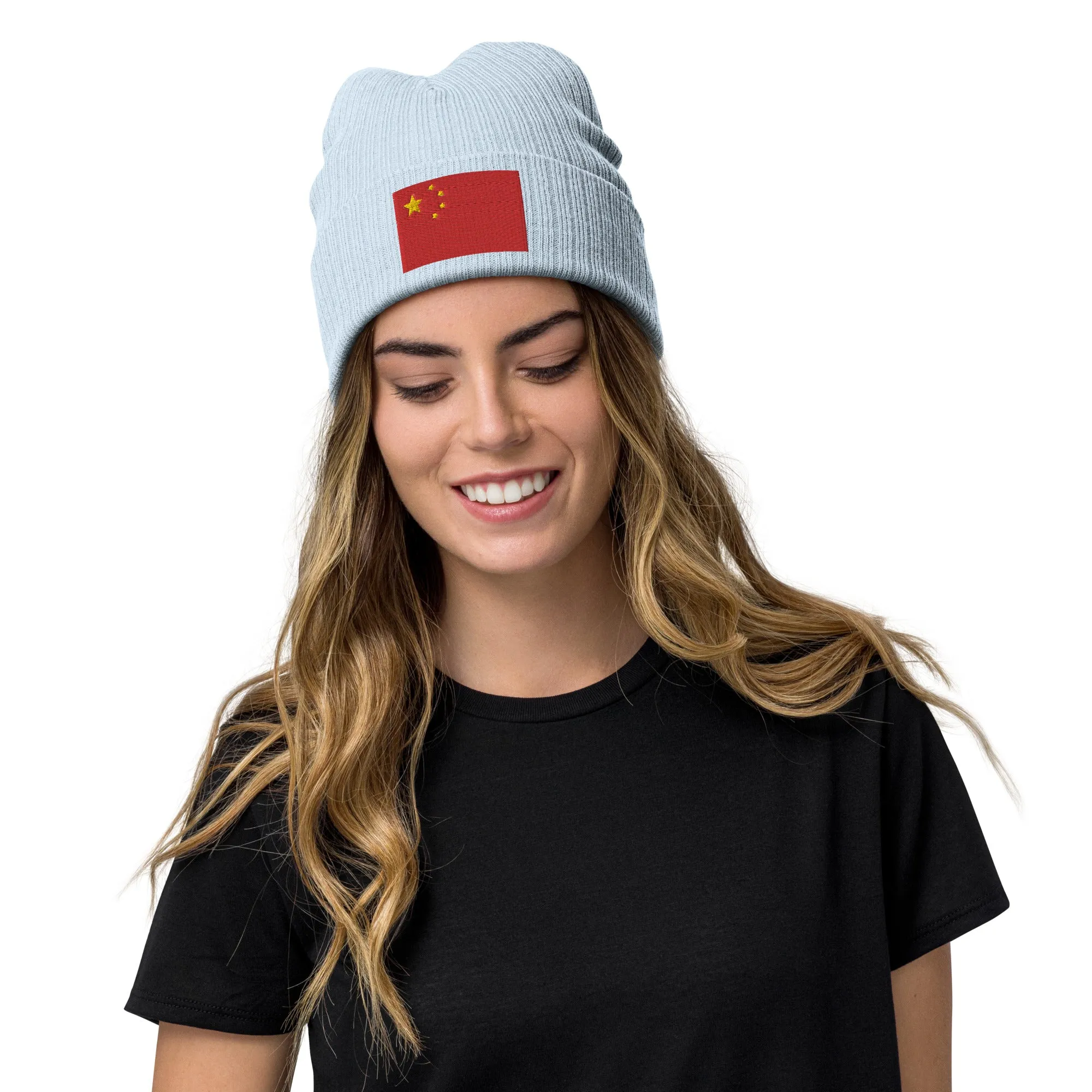 Embroidered Flag Beanie With China Flag / Premium Quality / Recycled Polyester / 8 Colors