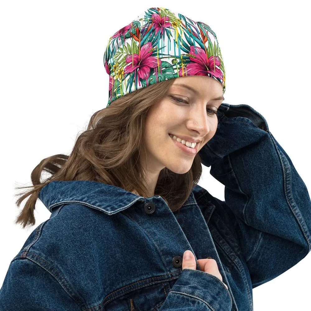 Floral Beanie / Double Layered / Polyester And Spandex