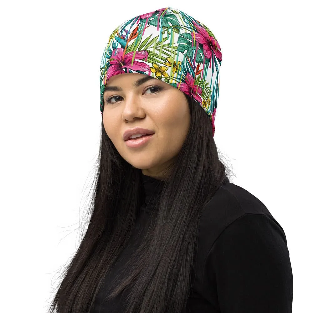 Floral Beanie / Double Layered / Polyester And Spandex