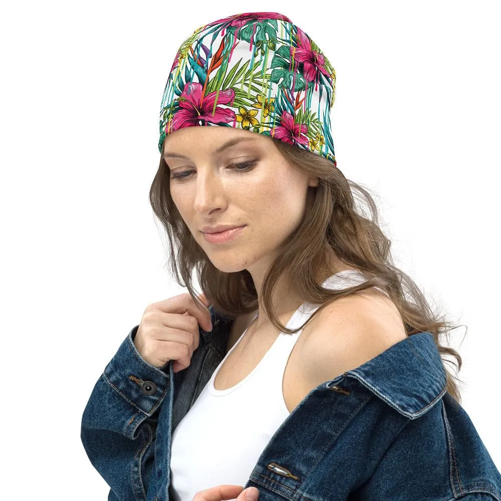 Floral Beanie / Double Layered / Polyester And Spandex