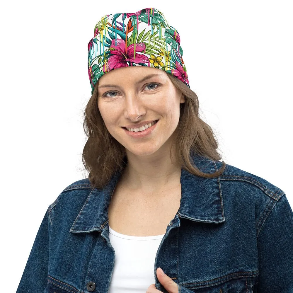 Floral Beanie / Double Layered / Polyester And Spandex