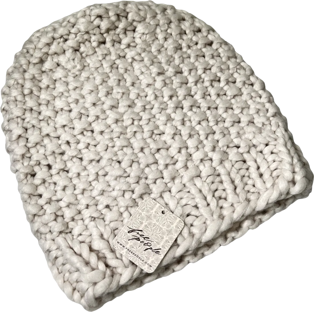 Free People Cream Ivory Boucle Knit Slouchy Fireside Beanie One Size