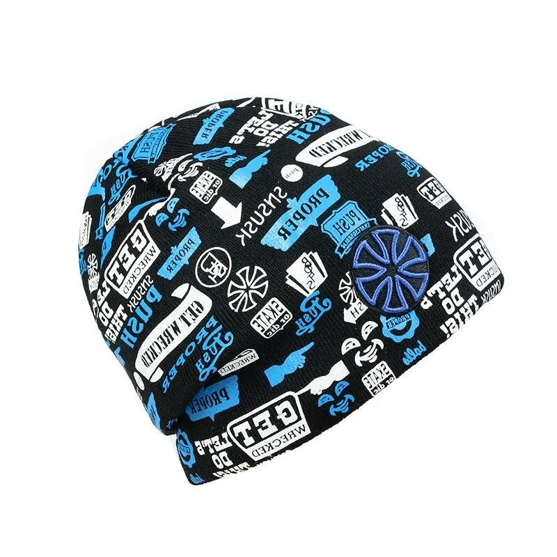 Hip-hop Knit Hat, Skullie or Beanie with Stickers and Patch