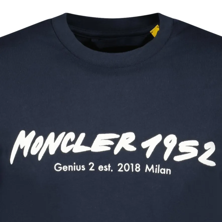 MONCLER STITCHED WRITING LOGO T-SHIRT NAVY