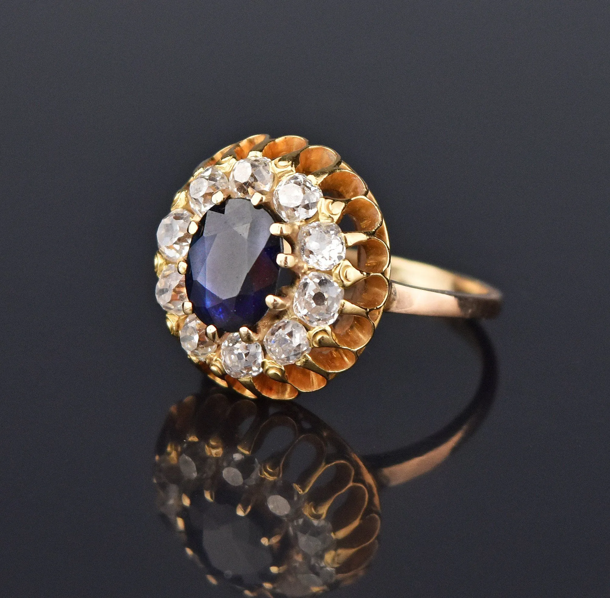 Natural Sapphire 3.10 CTW Diamond Halo Ring