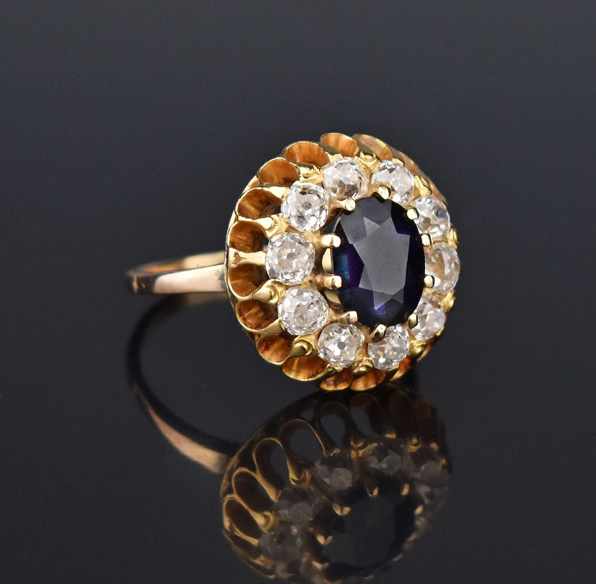 Natural Sapphire 3.10 CTW Diamond Halo Ring