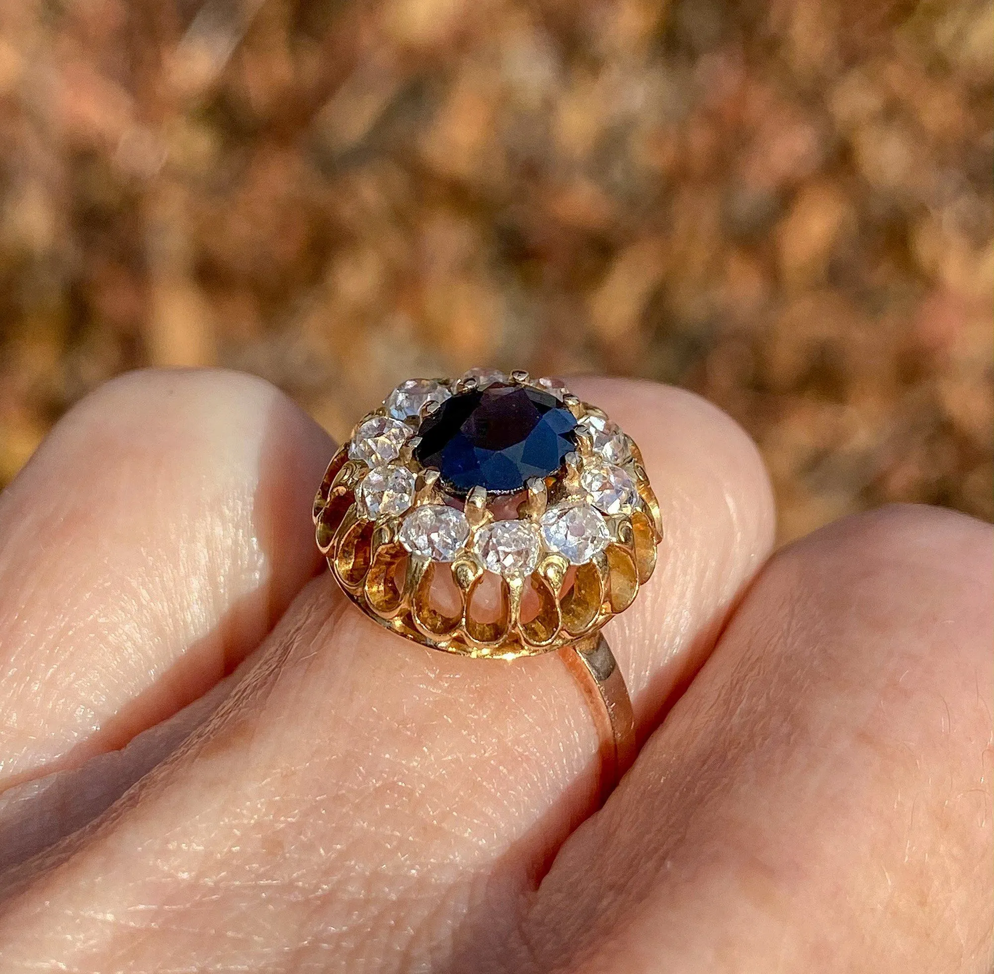 Natural Sapphire 3.10 CTW Diamond Halo Ring