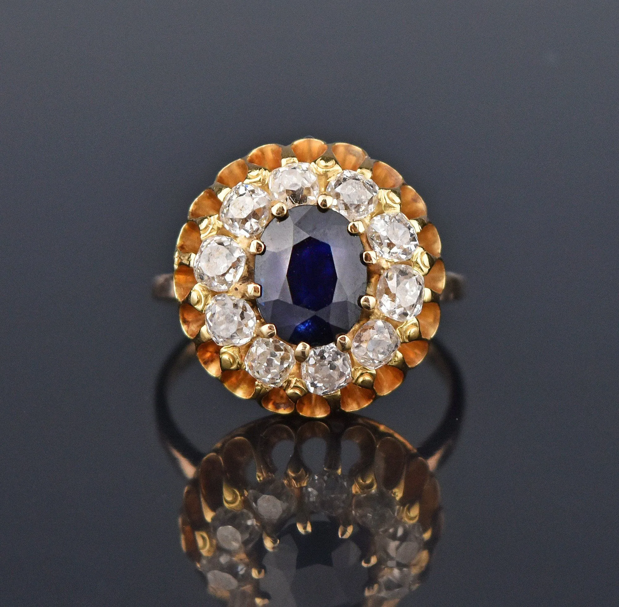 Natural Sapphire 3.10 CTW Diamond Halo Ring