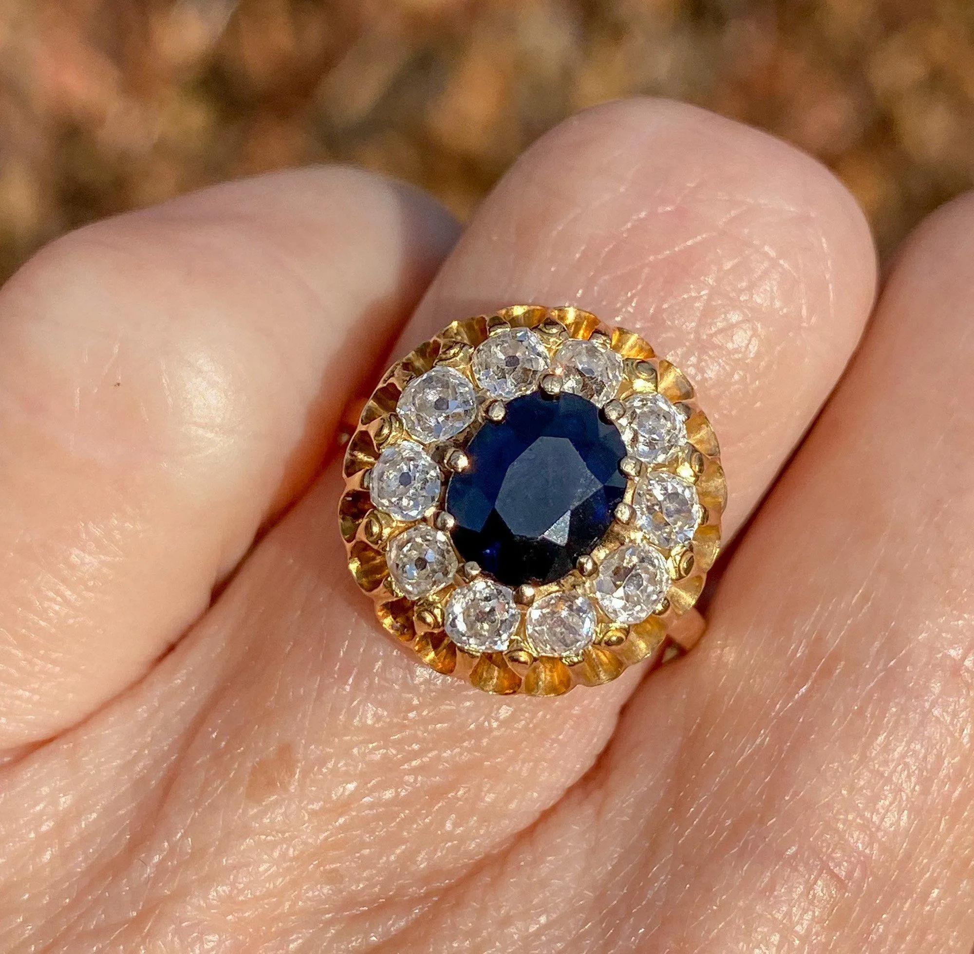 Natural Sapphire 3.10 CTW Diamond Halo Ring