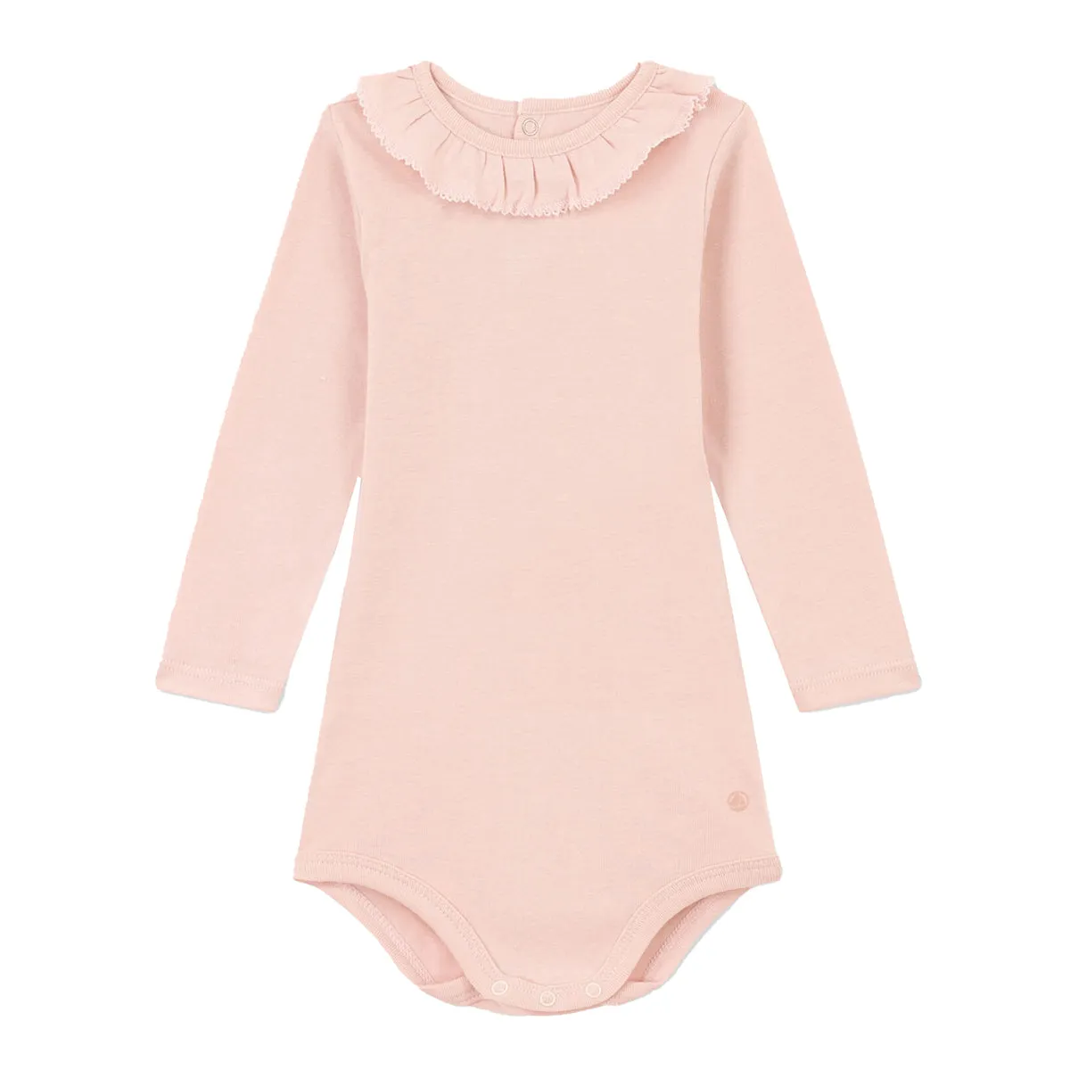 Petit Bateau Long Sleeve Bodysuit with Ruffle Collar - Light Pink