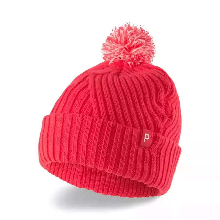 Puma Ladies Removable Pom P Beanie Teaberry/Bright White