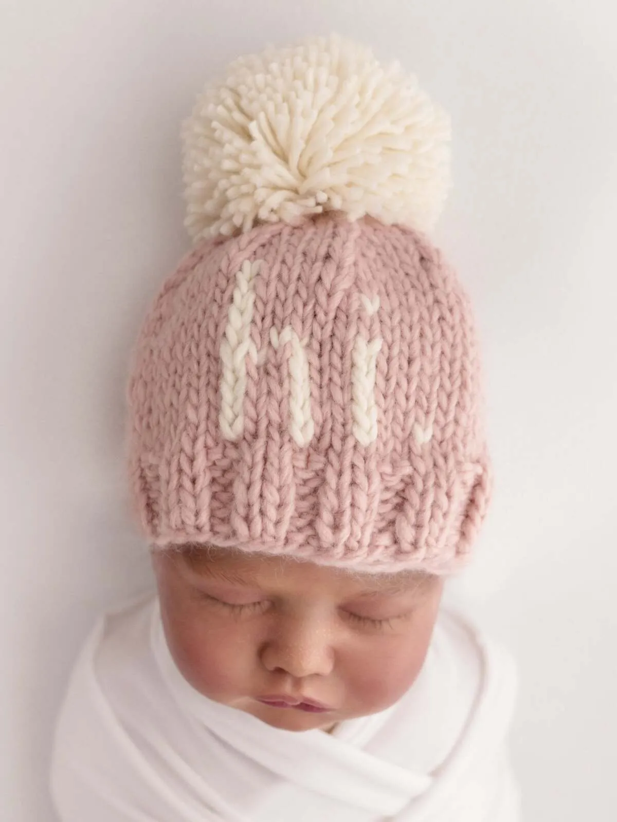 "Hi." Knit Beanie, Rosy