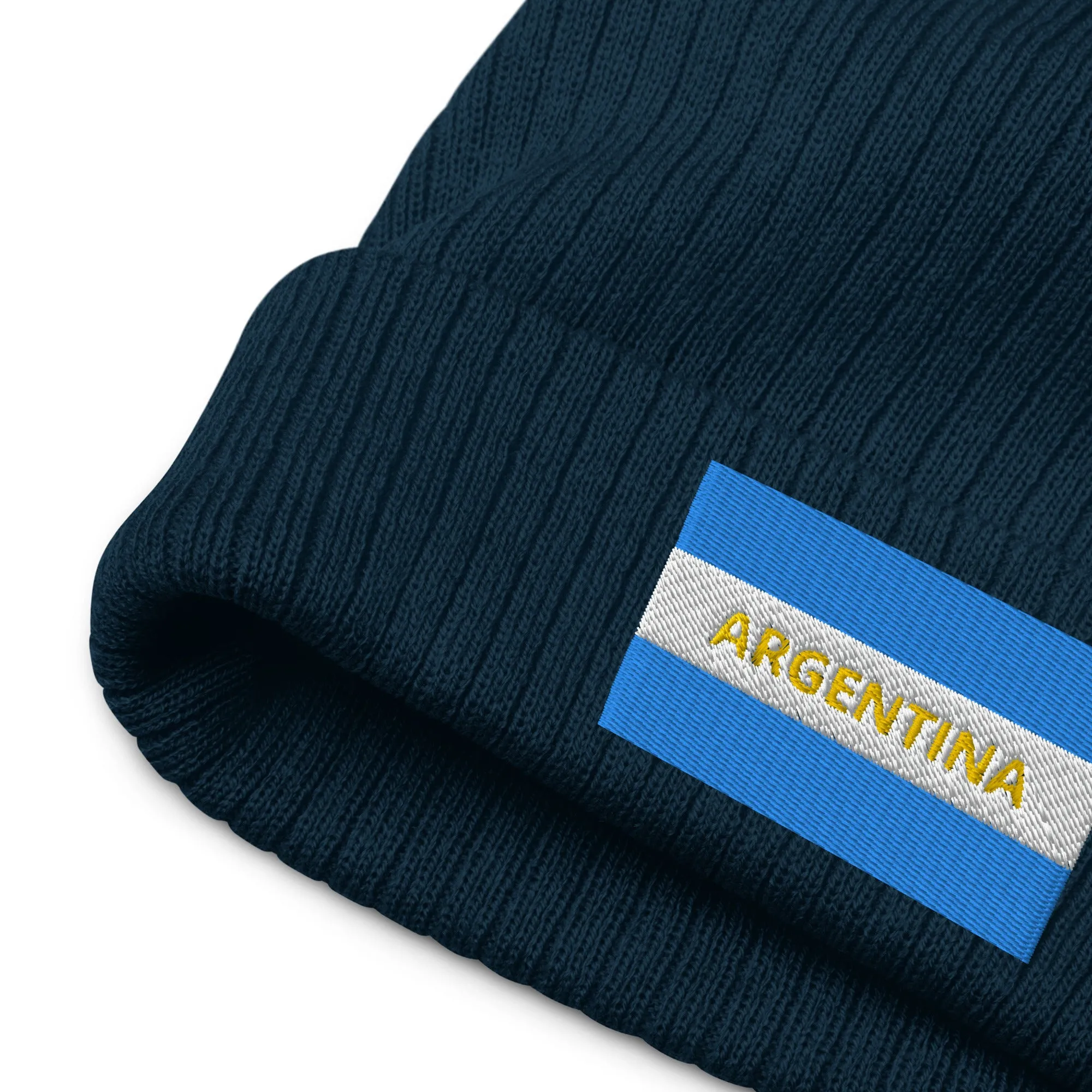 Ribbed Knit Embroidered Argentina Beanie / Premium Beanie Available In 8 Colours / Recycled Polyester