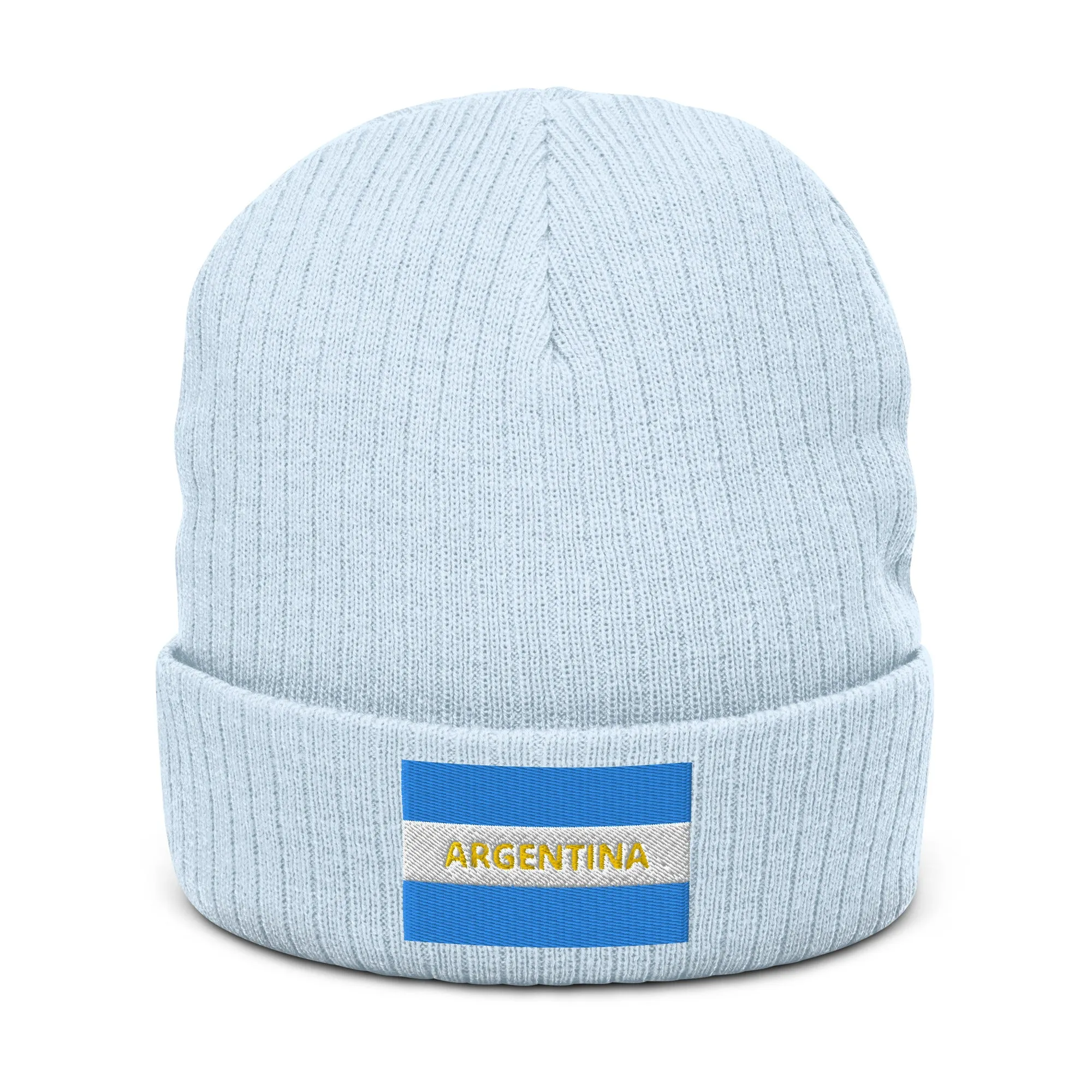 Ribbed Knit Embroidered Argentina Beanie / Premium Beanie Available In 8 Colours / Recycled Polyester