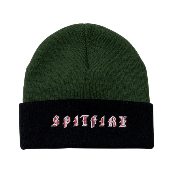 Spitfire Old E Cuff Beanie - Dark Green/Black/Red