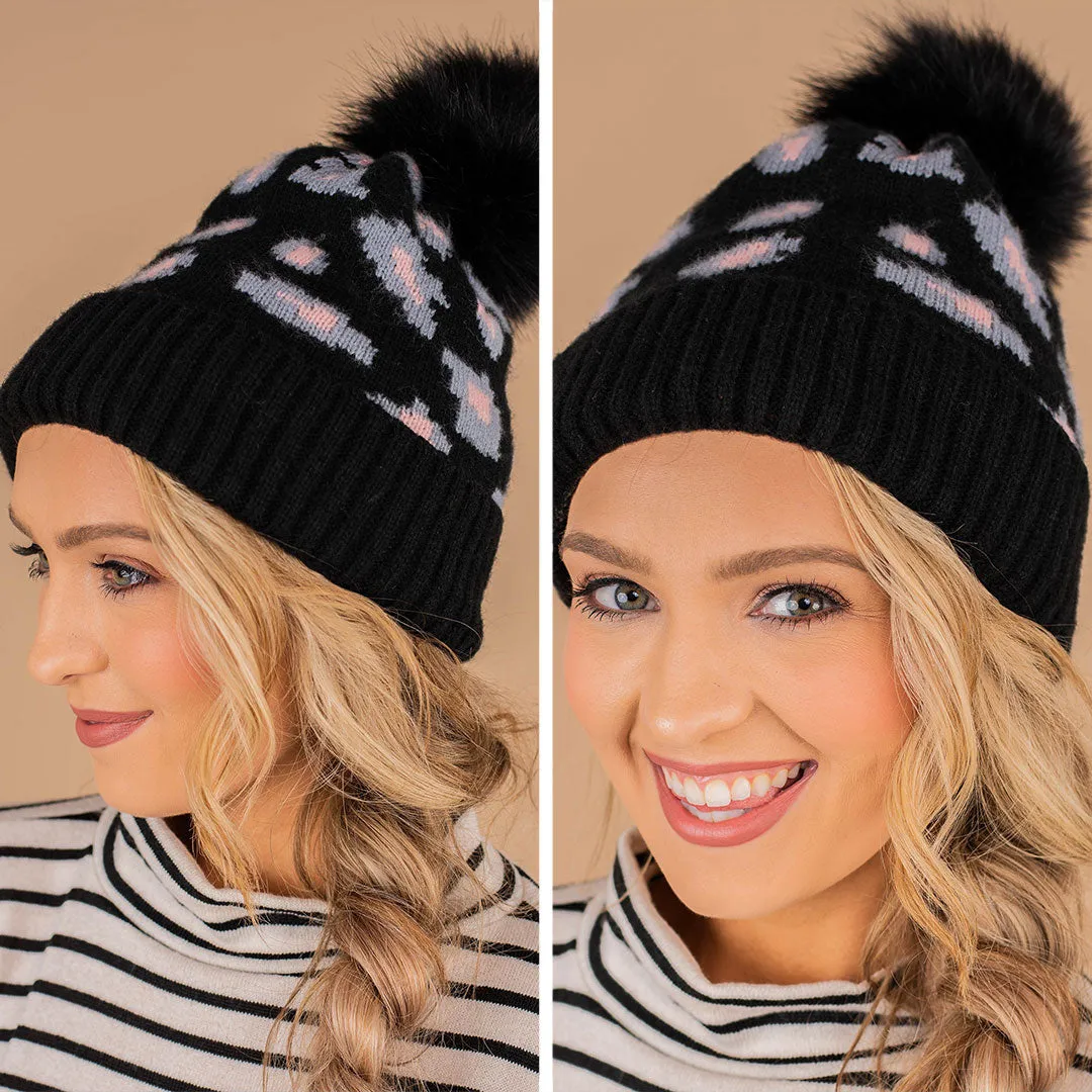 Winter Wonders Black Leopard Beanie