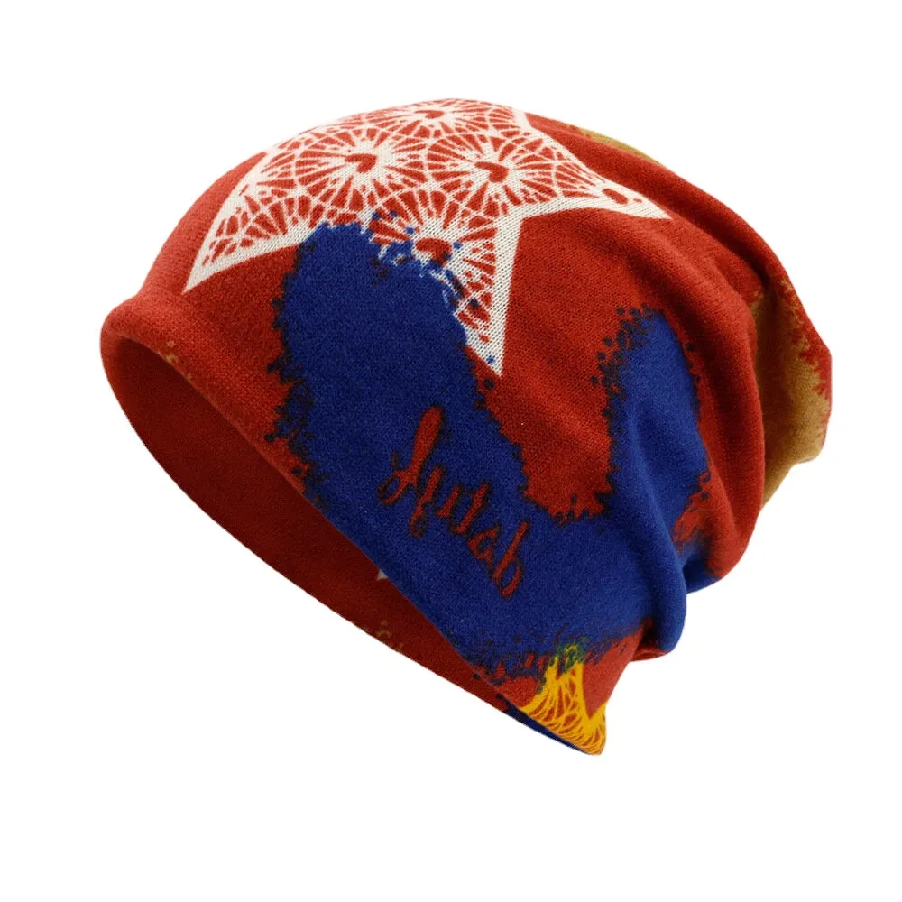 Women Hooded Hat Fashion Printed Dual-use Beanie